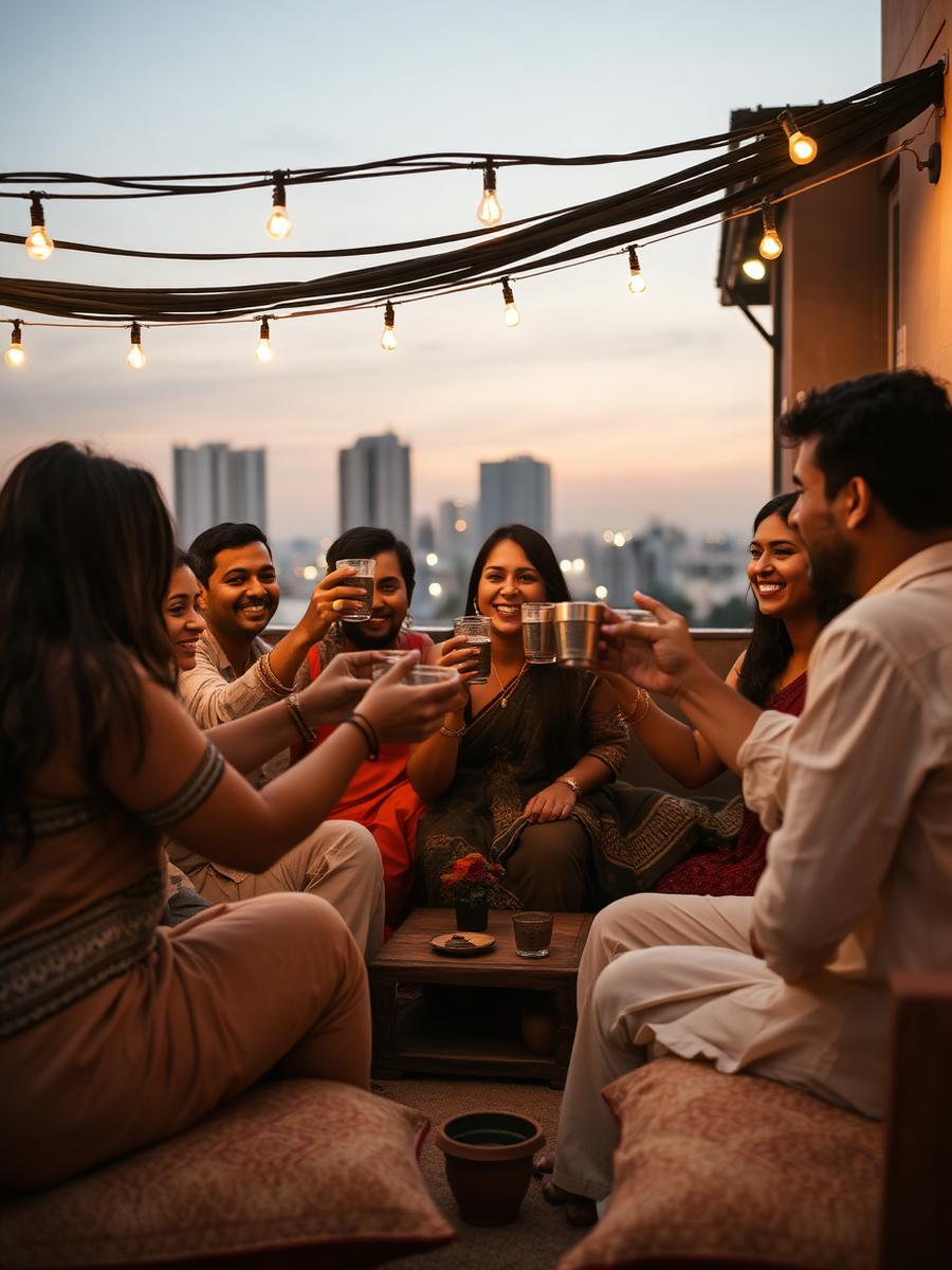 A rooftop toast at dusk in Mumbai