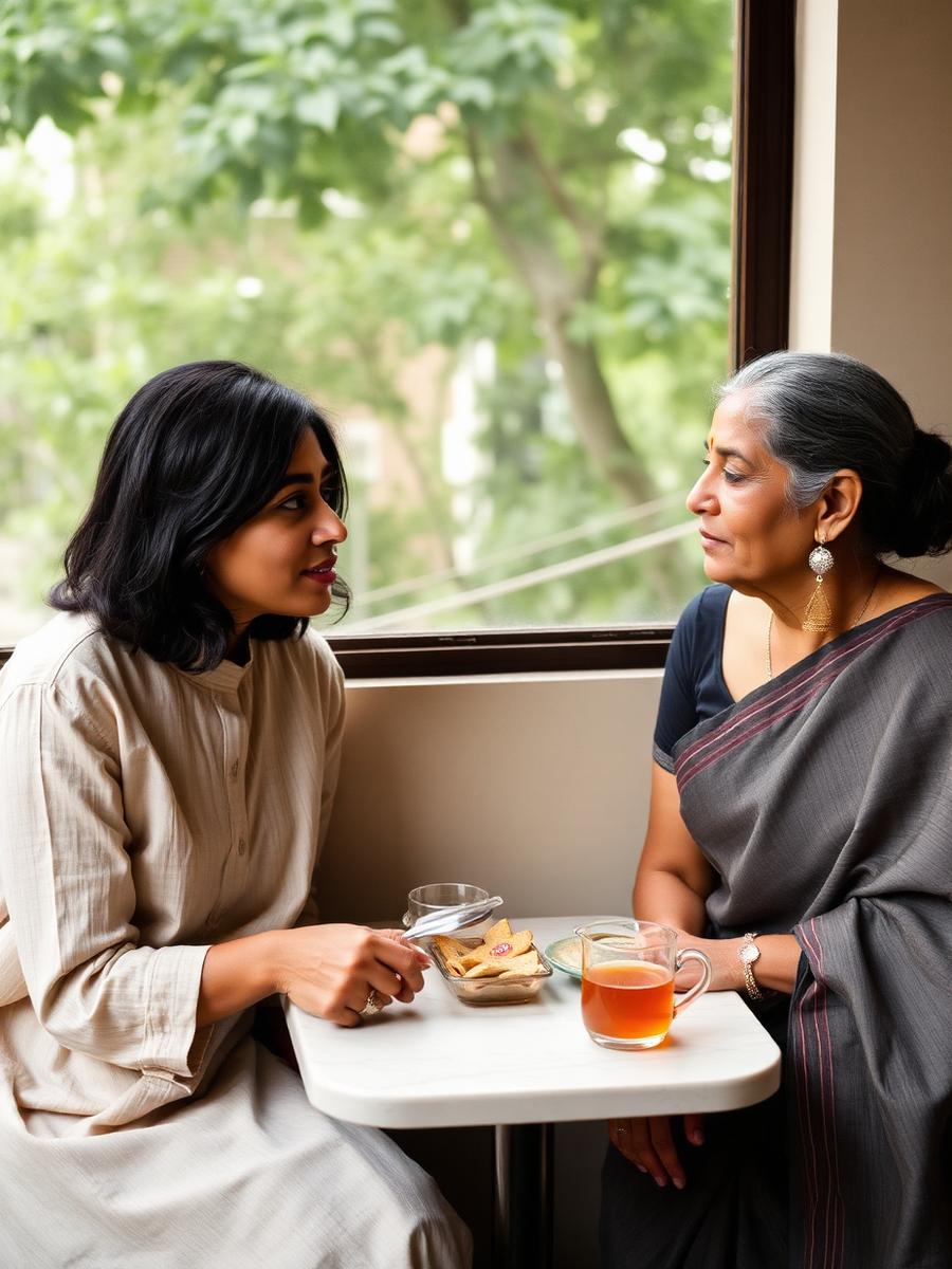 Two friends over cutting chai at a Bandra cafe